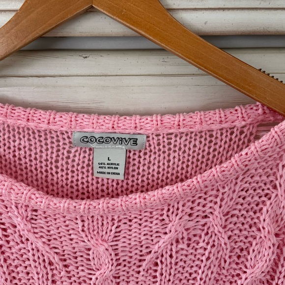 Vici Pink Distressed Cable Knit Sweater - Picture 3 of 3